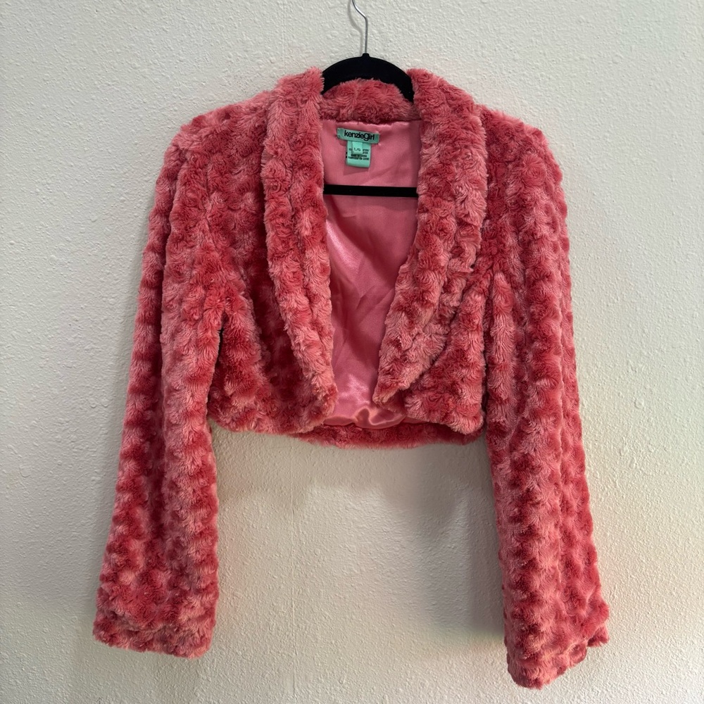 Kenzie Girl Cropped Faux Fur Jacket in Pink
